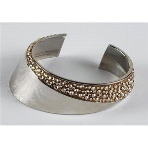 Vtg Prabal Gurung X Swarovski Cuff Bracelet Silver Tone Champagne Crystal 7"